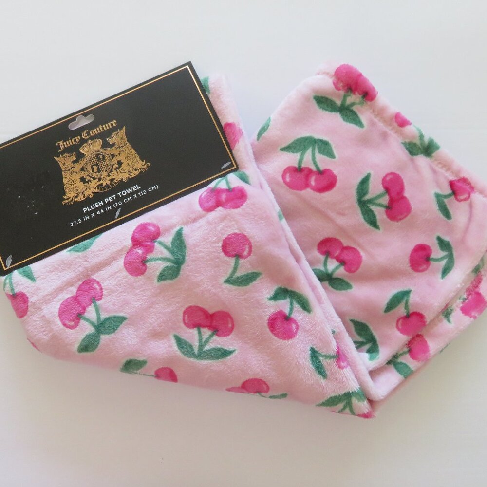 (#Z-1) Juicy Couture Pink Cherry Plush Pet Throw Blanket 27.5 x 44" in
